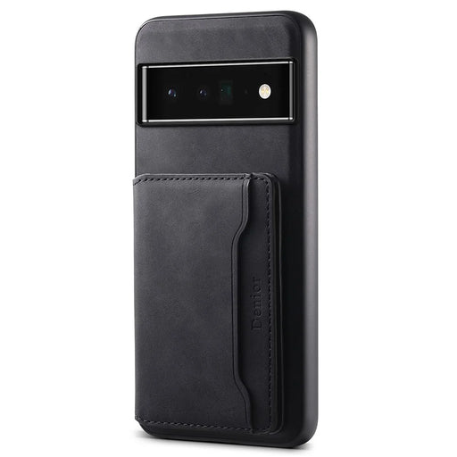 DENIOR D13 For Google Pixel 6 Pro 5G Retro Case Leather Phone Back Cover Detachable 2-in-1 Card Holder - Black - 1