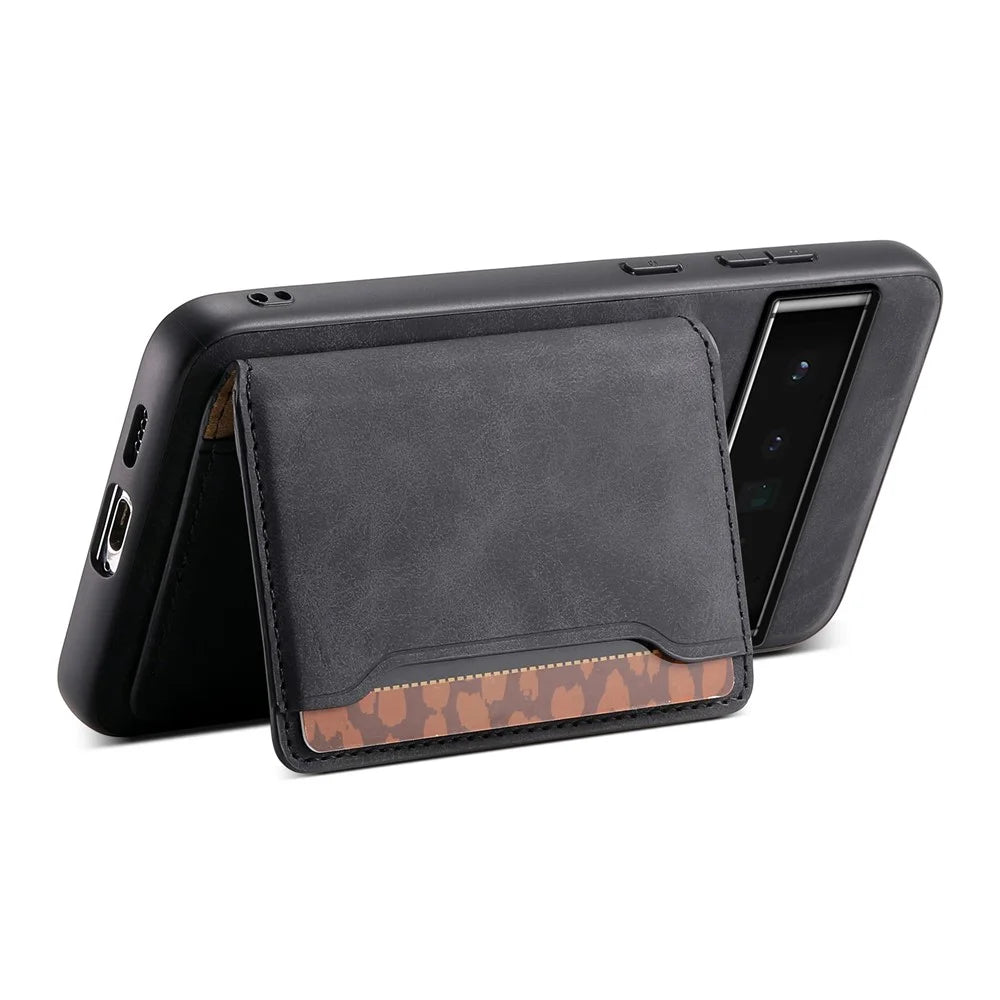 DENIOR D13 For Google Pixel 6 Pro 5G Retro Case Leather Phone Back Cover Detachable 2-in-1 Card Holder - Black - 3