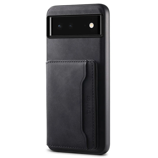 DENIOR D13 For Google Pixel 6 Case Leather+PC+TPU Phone Cover Detachable Card Bag Kickstand - Black - 1