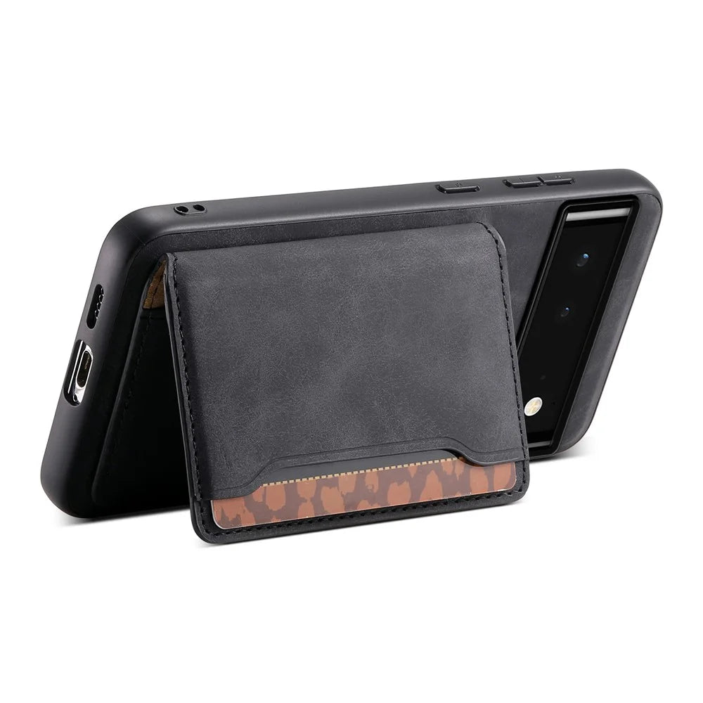 DENIOR D13 For Google Pixel 6 Case Leather+PC+TPU Phone Cover Detachable Card Bag Kickstand - Black - 3