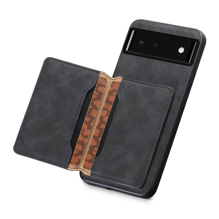 DENIOR D13 For Google Pixel 6 Case Leather+PC+TPU Phone Cover Detachable Card Bag Kickstand - Black - 4