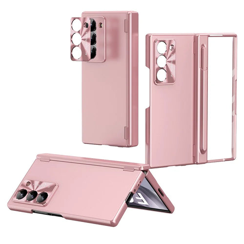 For Samsung Galaxy Z Fold6 5G Phone Case Hard PC Phone Cover with Tempered Glass Film / Stylus - Pink - 1