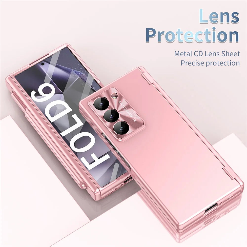 For Samsung Galaxy Z Fold6 5G Phone Case Hard PC Phone Cover with Tempered Glass Film / Stylus - Pink - 3