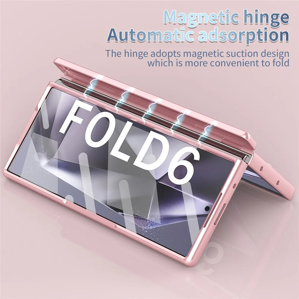 For Samsung Galaxy Z Fold6 5G Phone Case Hard PC Phone Cover with Tempered Glass Film / Stylus - Pink - 7