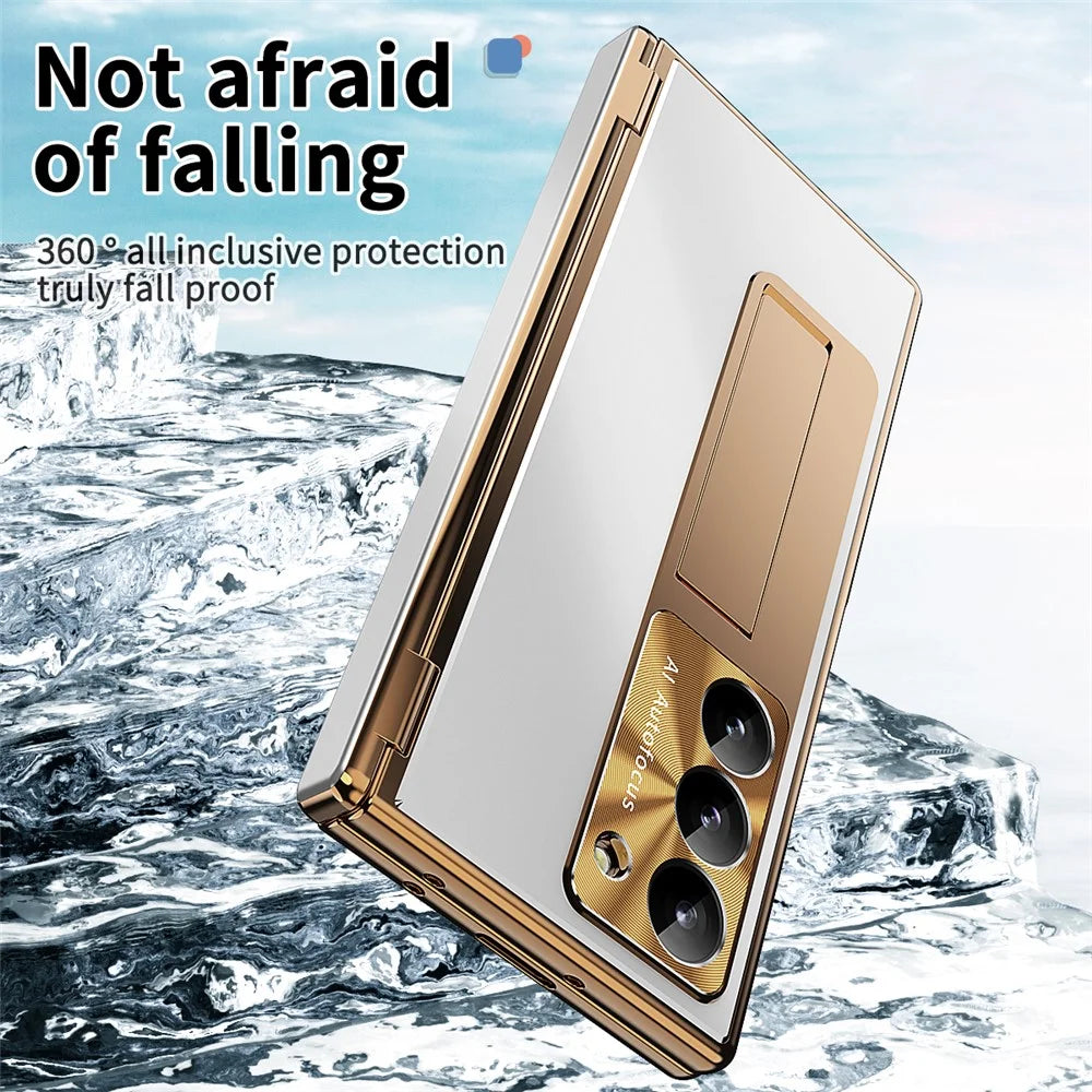 For Samsung Galaxy Z Fold6 5G Case Aluminum Alloy Phone Cover with Tempered Glass Film and Stylus - Gold+Silver - 4