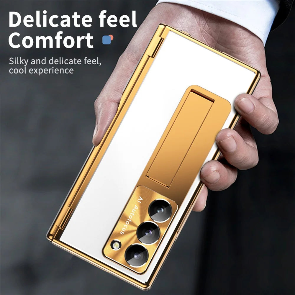 For Samsung Galaxy Z Fold6 5G Case Aluminum Alloy Phone Cover with Tempered Glass Film and Stylus - Gold+Silver - 5