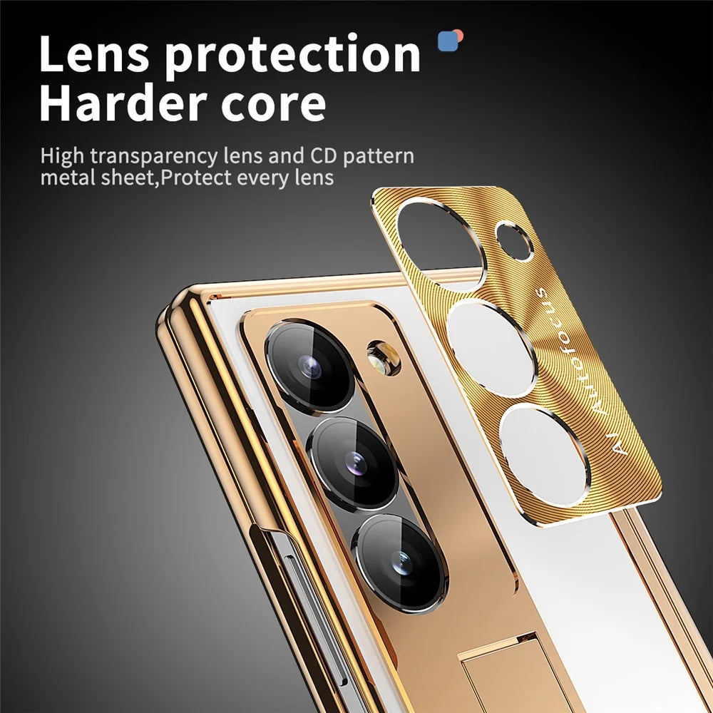 For Samsung Galaxy Z Fold6 5G Case Aluminum Alloy Phone Cover with Tempered Glass Film and Stylus - Gold+Silver - 7