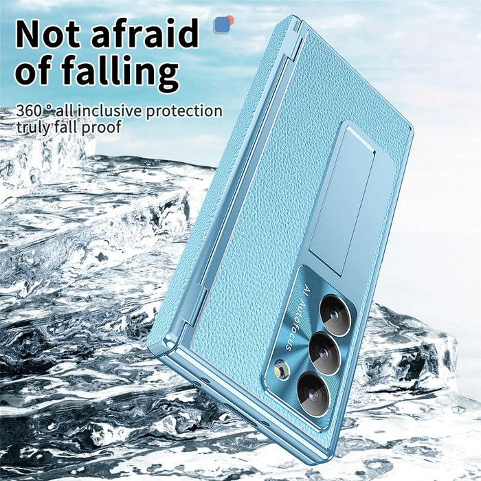 For Samsung Galaxy Z Fold6 5G Case Hinge Protection PU+PC Phone Cover with Stylus - Blue - 4