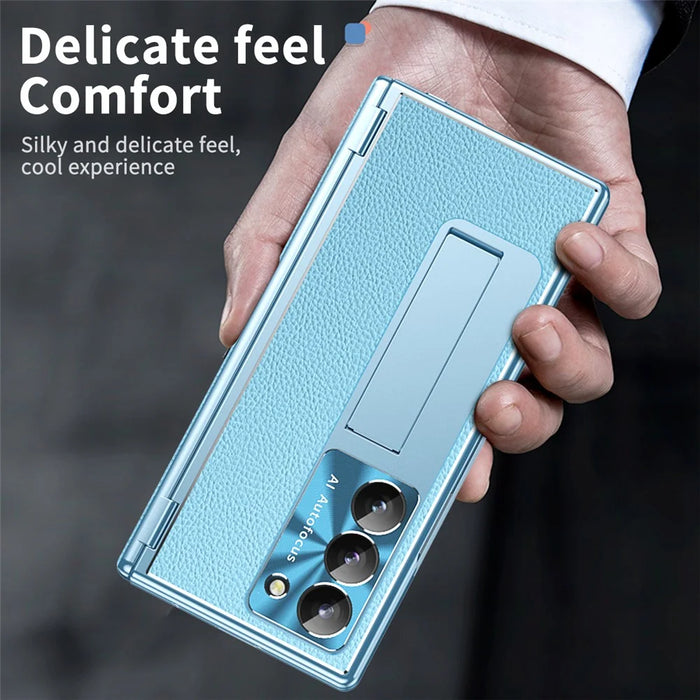 For Samsung Galaxy Z Fold6 5G Case Hinge Protection PU+PC Phone Cover with Stylus - Blue - 5