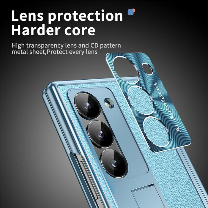 For Samsung Galaxy Z Fold6 5G Case Hinge Protection PU+PC Phone Cover with Stylus - Blue - 7