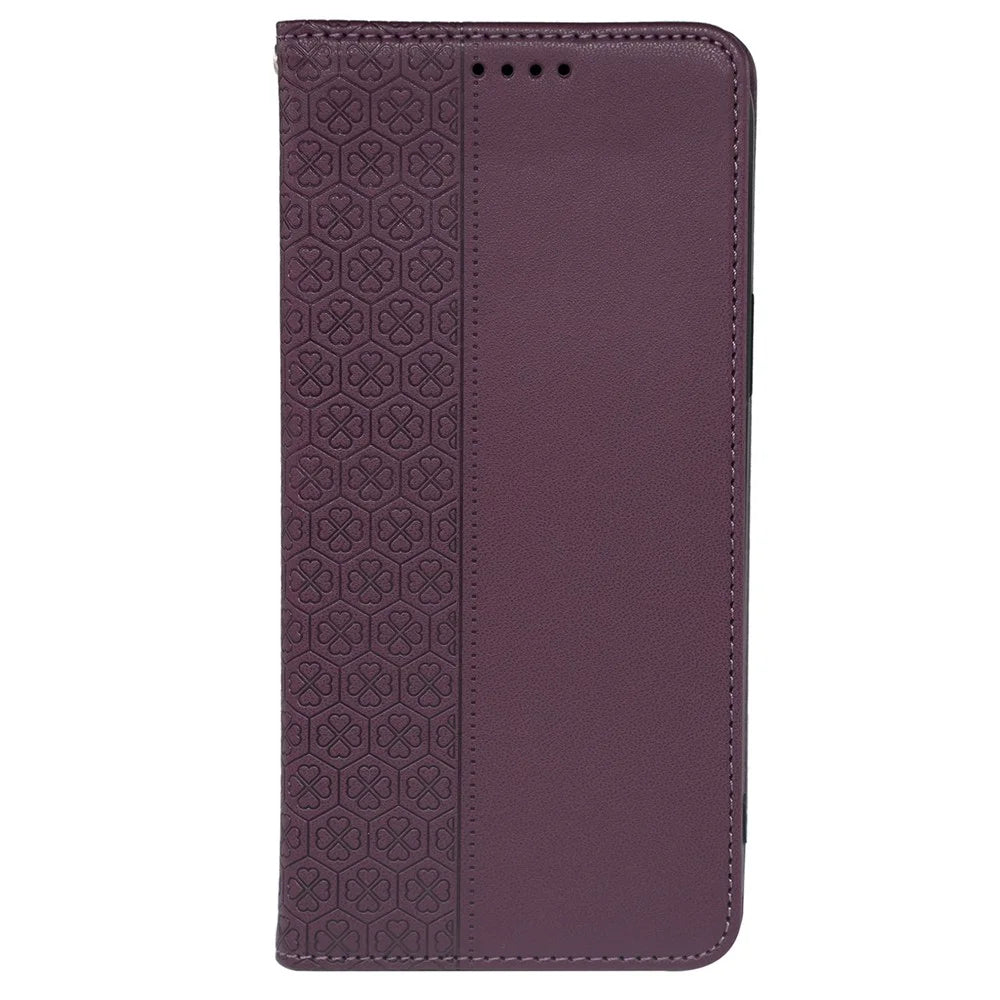 For HMD Pulse / Pulse+ Case Wallet Leather Phone Cover Lucky Clover Imprinting - Dark Purple - 5