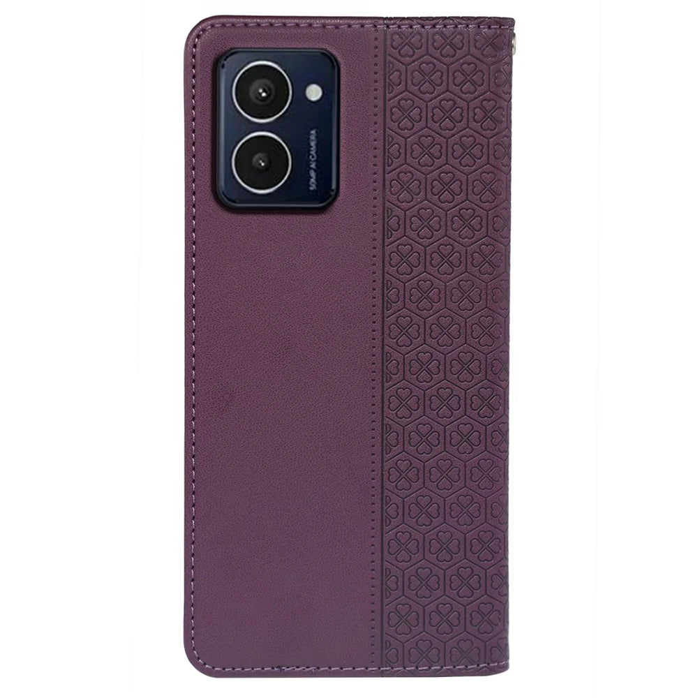 For HMD Pulse / Pulse+ Case Wallet Leather Phone Cover Lucky Clover Imprinting - Dark Purple - 6