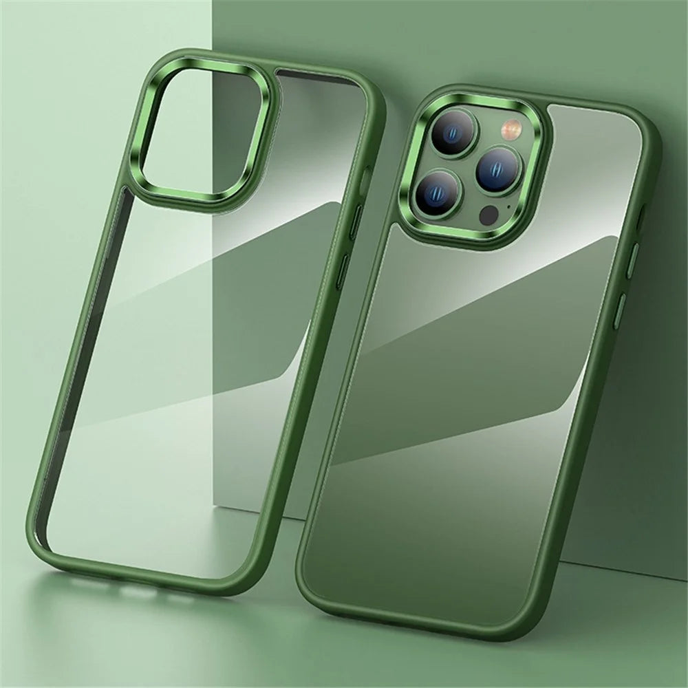 Shockproof Case for iPhone 14 Anti-Fall TPU+PC Cover Full Protection Slim Case with Metal Button / Lens Frame - Green - 1