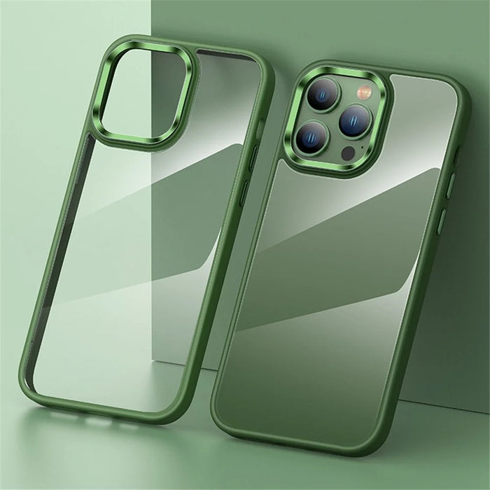 Shockproof Case for iPhone 14 Anti-Fall TPU+PC Cover Full Protection Slim Case with Metal Button / Lens Frame - Green - 1