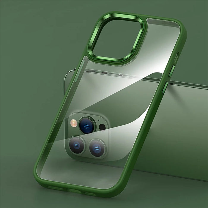 Shockproof Case for iPhone 14 Anti-Fall TPU+PC Cover Full Protection Slim Case with Metal Button / Lens Frame - Green - 2