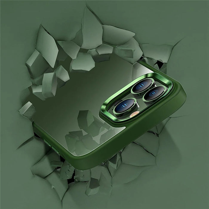 Shockproof Case for iPhone 14 Anti-Fall TPU+PC Cover Full Protection Slim Case with Metal Button / Lens Frame - Green - 4