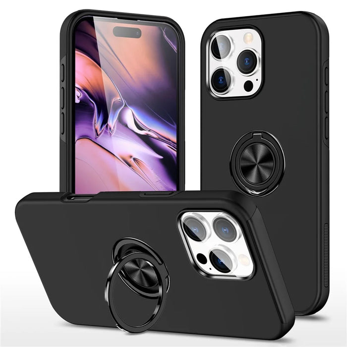 For iPhone 16 Pro Case Kickstand PC+TPU Phone Cover Magnetic Car Mount - Black - 1
