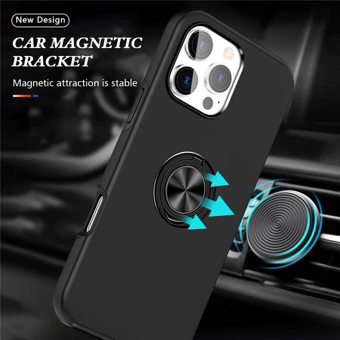For iPhone 16 Pro Case Kickstand PC+TPU Phone Cover Magnetic Car Mount - Black - 2