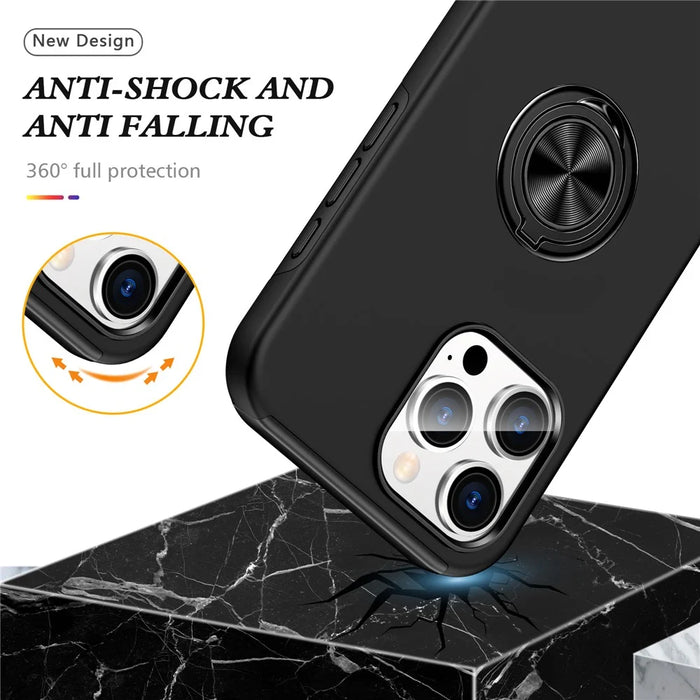 For iPhone 16 Pro Case Kickstand PC+TPU Phone Cover Magnetic Car Mount - Black - 3