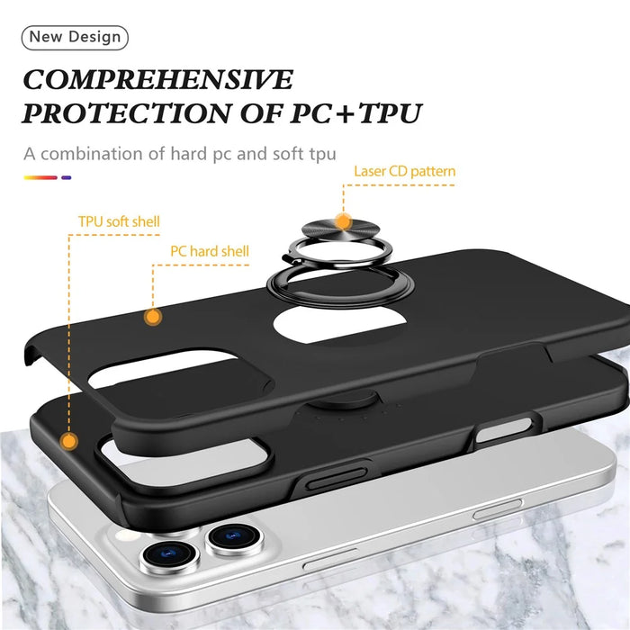 For iPhone 16 Pro Case Kickstand PC+TPU Phone Cover Magnetic Car Mount - Black - 4