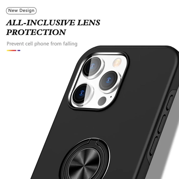 For iPhone 16 Pro Case Kickstand PC+TPU Phone Cover Magnetic Car Mount - Black - 6