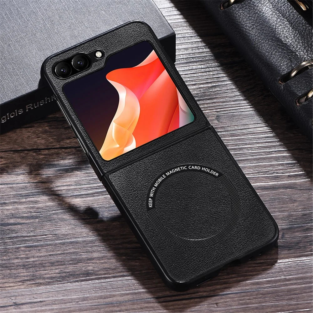 For Samsung Galaxy Z Flip7 FE 5G / Z Flip6 5G Magnetic Case Leather+PC Phone Cover - Black - 2