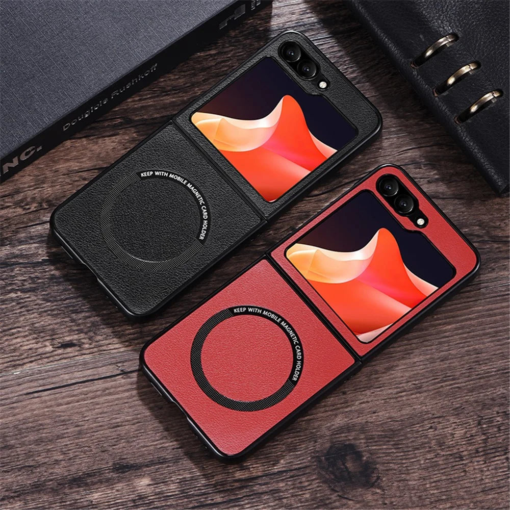 For Samsung Galaxy Z Flip7 FE 5G / Z Flip6 5G Magnetic Case Leather+PC Phone Cover - Black - 7