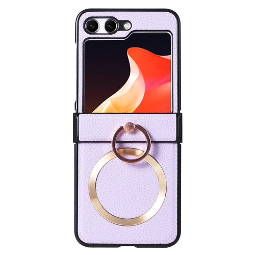 For Samsung Galaxy Z Flip7 FE 5G / Z Flip6 5G Magnetic Case with Ring Kickstand Leather + PC Phone Cover Hinge Protection - Purple - 1