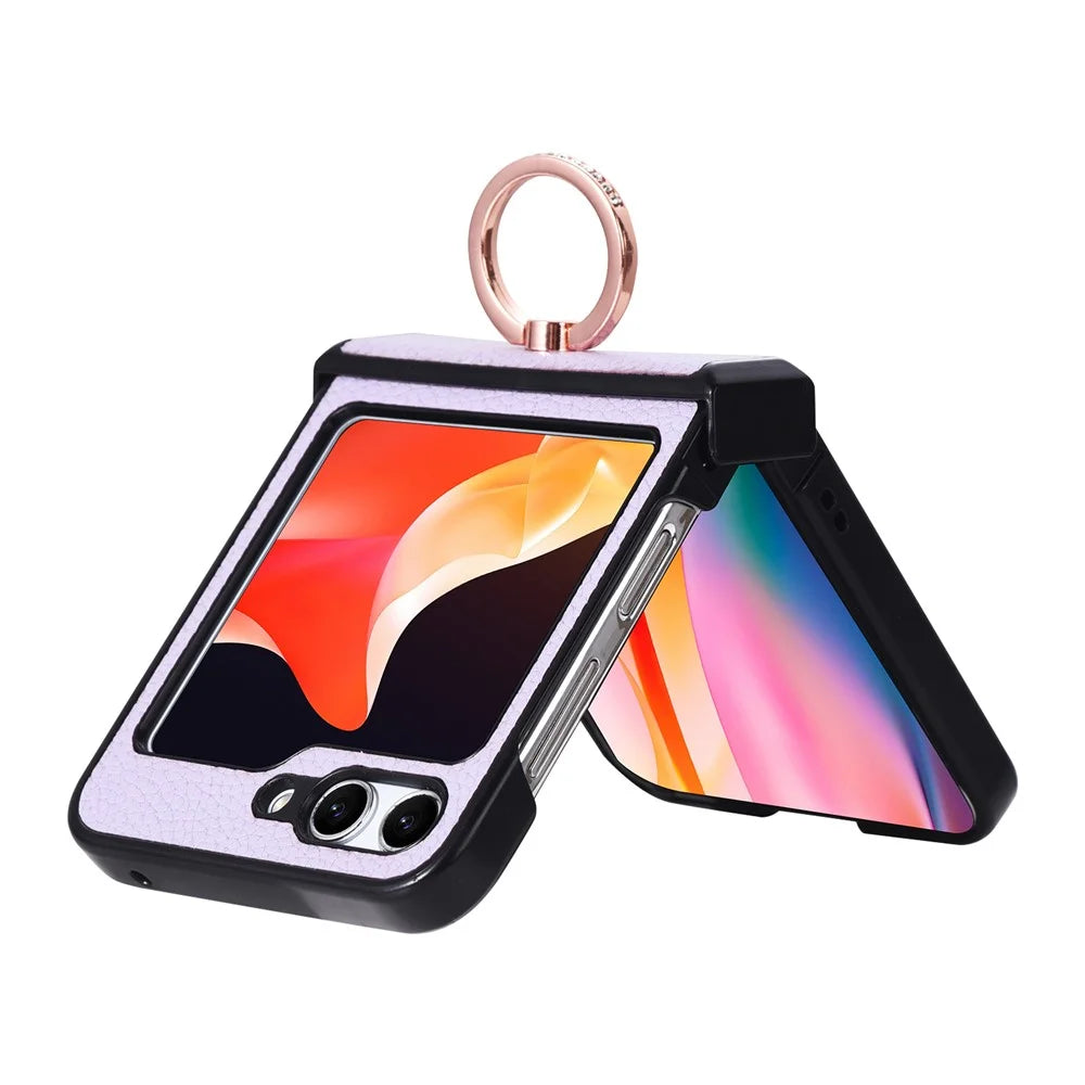 For Samsung Galaxy Z Flip7 FE 5G / Z Flip6 5G Magnetic Case with Ring Kickstand Leather + PC Phone Cover Hinge Protection - Purple - 2