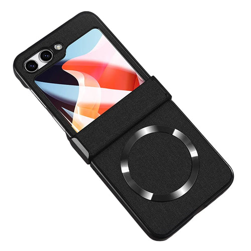 For Samsung Galaxy Z Flip7 FE 5G / Z Flip6 5G Case Leather+PC Phone Cover with Rear Screen Film and Hinge - Black - 1
