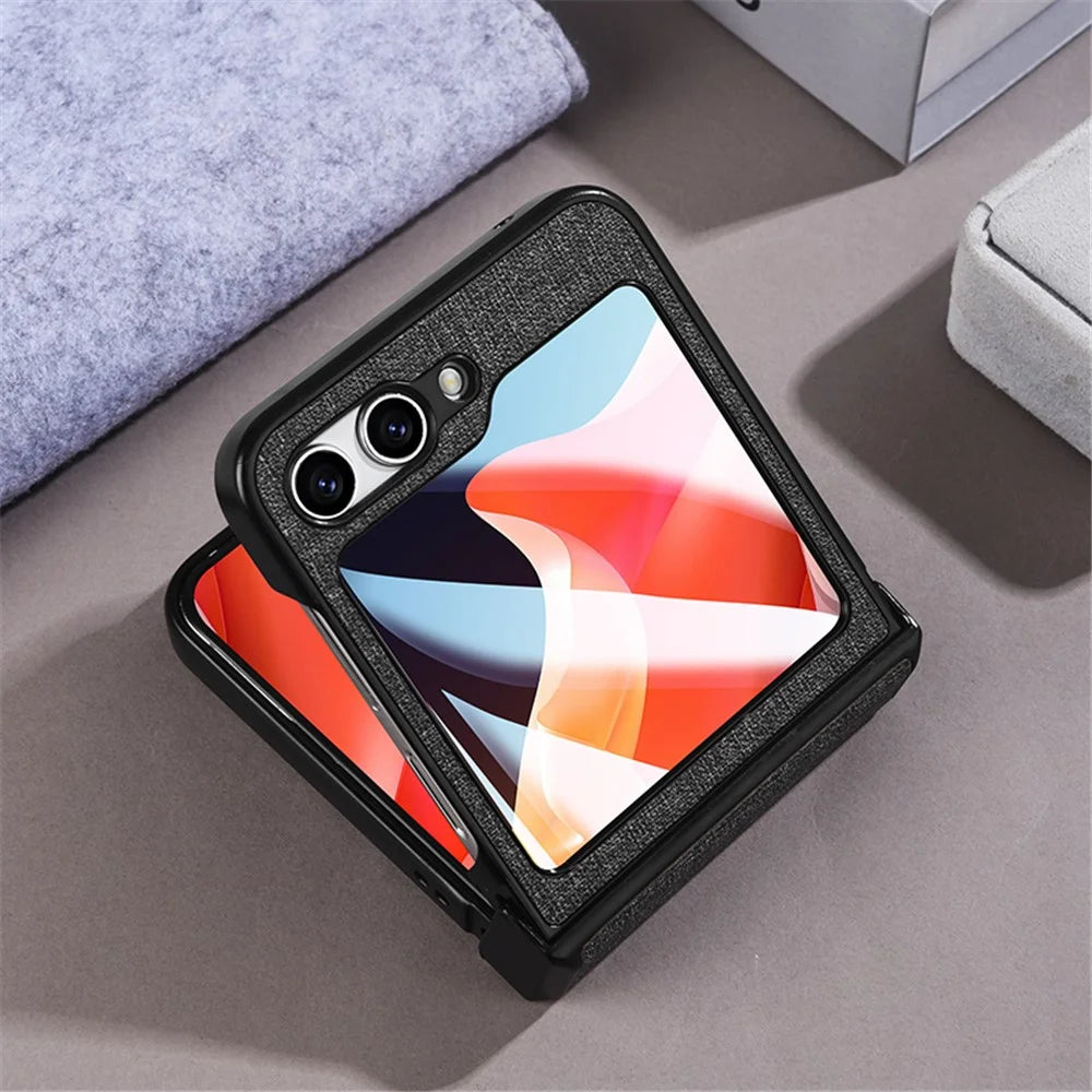 For Samsung Galaxy Z Flip7 FE 5G / Z Flip6 5G Case Leather+PC Phone Cover with Rear Screen Film and Hinge - Black - 3