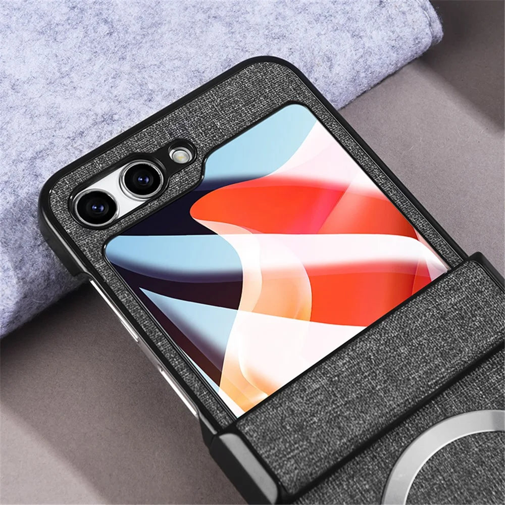 For Samsung Galaxy Z Flip7 FE 5G / Z Flip6 5G Case Leather+PC Phone Cover with Rear Screen Film and Hinge - Black - 5