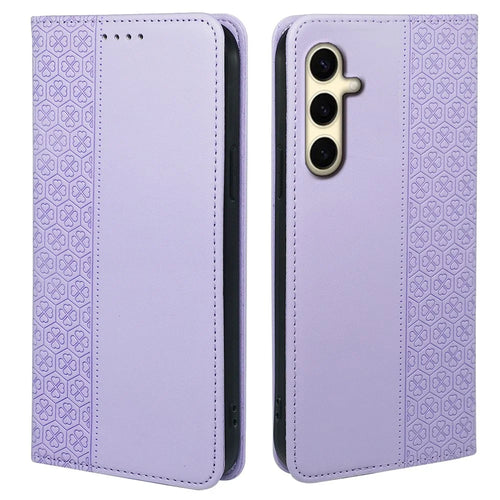 For Samsung Galaxy M15 5G  /  F15 5G Case Leather Phone Cover Clover Pattern - Light Purple - 1