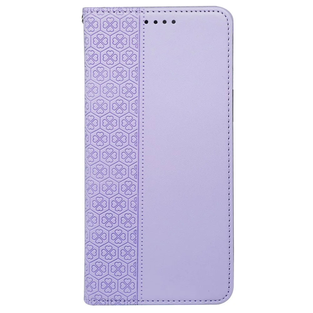 For Samsung Galaxy M15 5G  /  F15 5G Case Leather Phone Cover Clover Pattern - Light Purple - 5