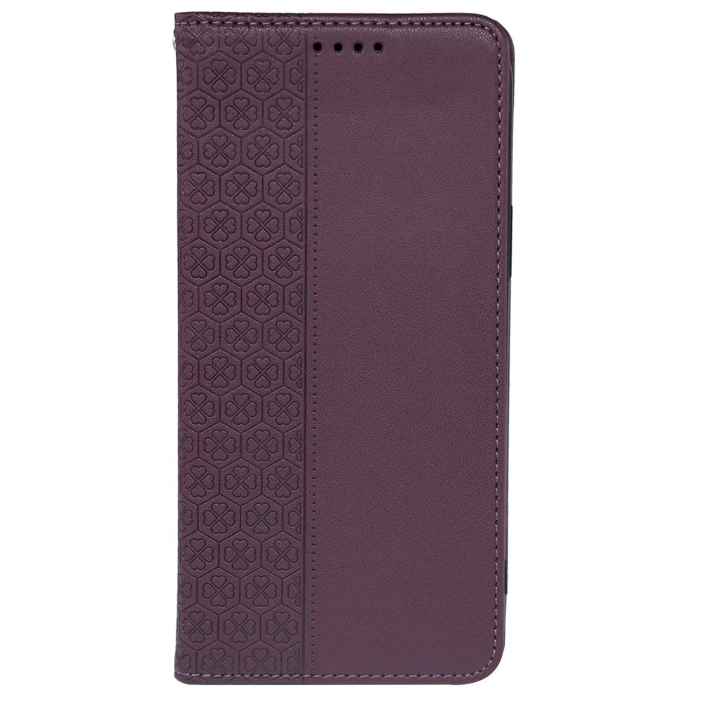 For Samsung Galaxy A34 5G Case Four Leaves Clover Leather Phone Cover Wallet - Dark Purple - 5