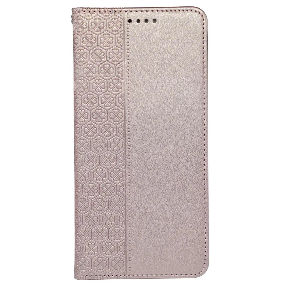 For Samsung Galaxy S23 FE Case Clover Imprinted Leather Phone Cover - Rose Gold - 5
