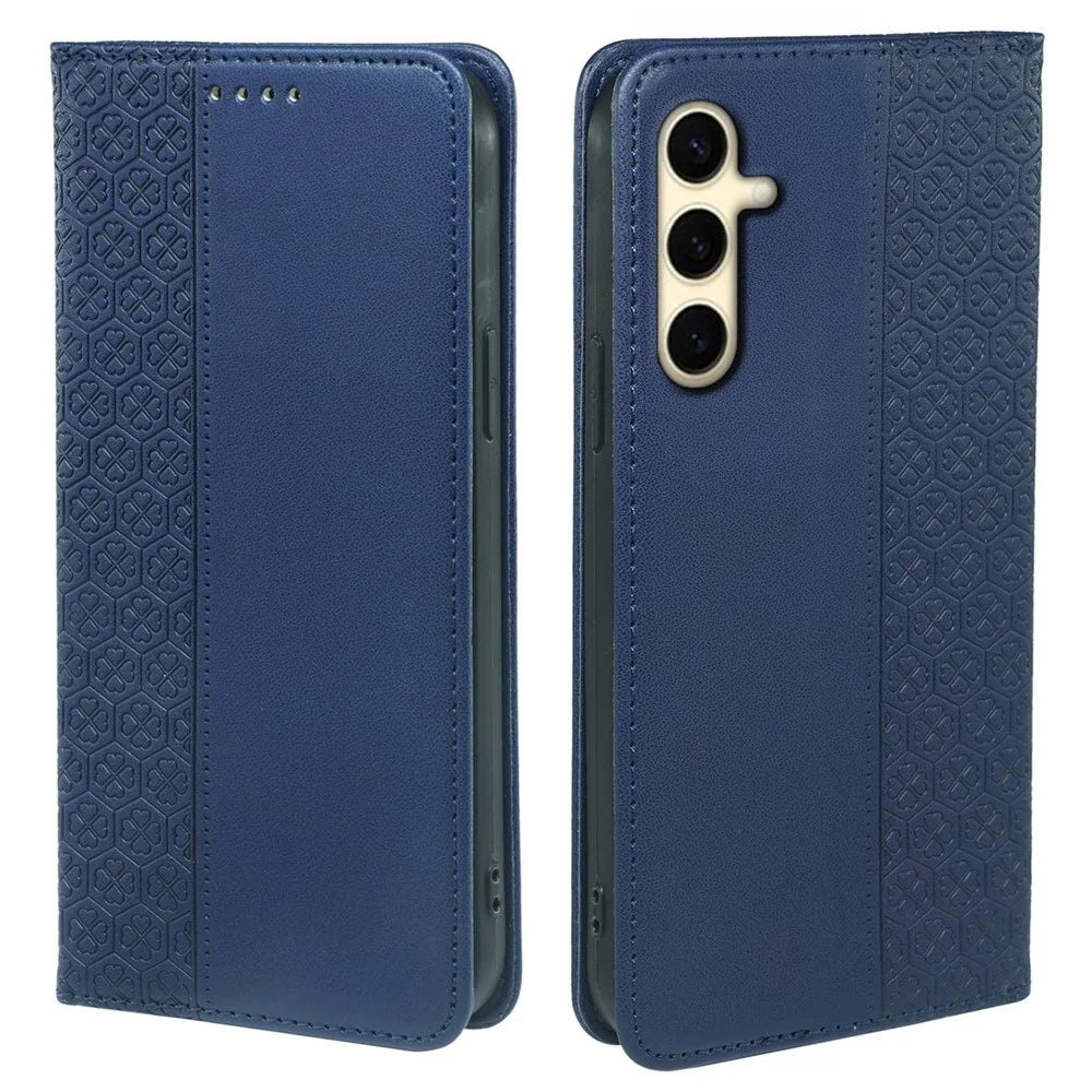 For Samsung Galaxy A14 4G / 5G Case Four-Leaf Clover Wallet Leather Phone Cover - Blue - 1