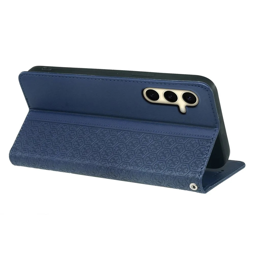 For Samsung Galaxy A14 4G / 5G Case Four-Leaf Clover Wallet Leather Phone Cover - Blue - 4