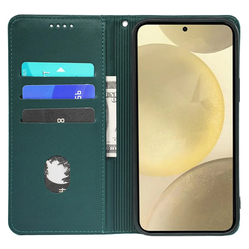 For Samsung Galaxy A35 5G Case Wallet Leather Phone Cover Four-Leaf Clover Pattern - Green - 2