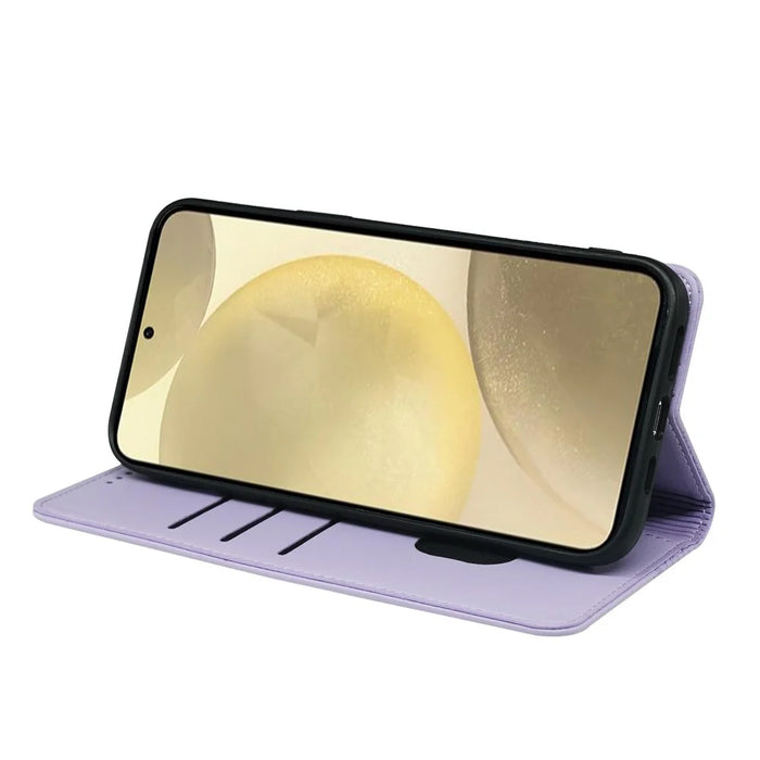 For Samsung Galaxy S24 Wallet Case Four-Leaf Clover Pattern Leather Phone Cover - Light Purple - 3