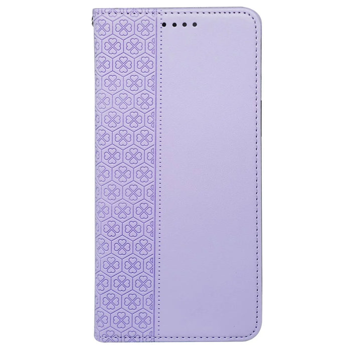 For Samsung Galaxy S24 Wallet Case Four-Leaf Clover Pattern Leather Phone Cover - Light Purple - 5