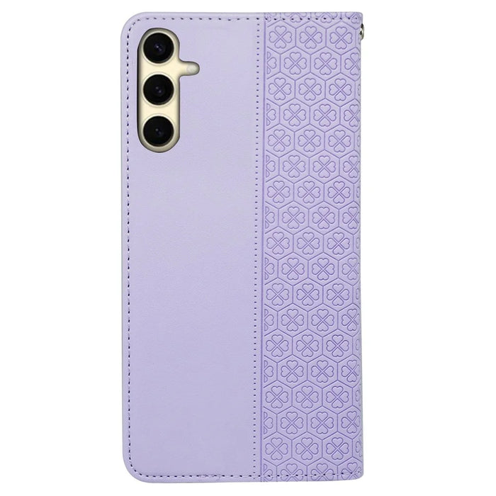 For Samsung Galaxy S24 Wallet Case Four-Leaf Clover Pattern Leather Phone Cover - Light Purple - 6