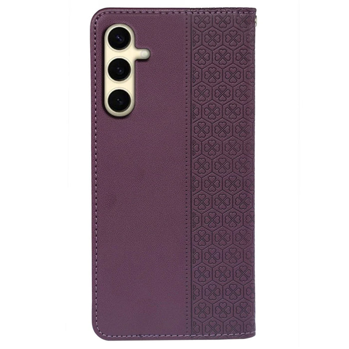 For Samsung Galaxy A15 4G / 5G Case Wallet Leather Phone Cover Four-Leaf Clover Pattern - Dark Purple - 6