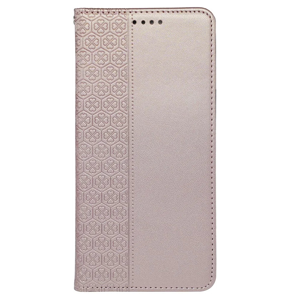 For Samsung Galaxy S24+ Case Leather Wallet Phone Cover Four-Leaf Clover Imprint - Rose Gold - 5