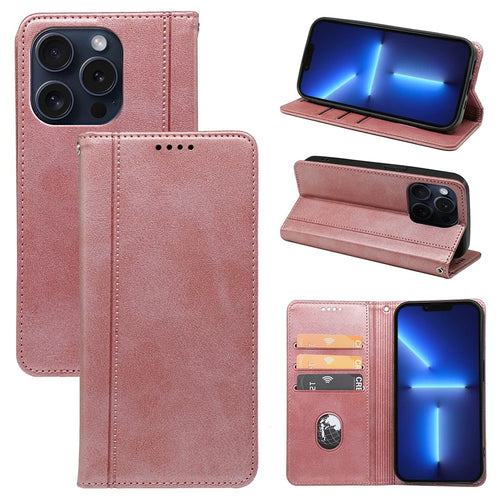 For iPhone 13 Pro Max Case Magnetic Auto Closing PU Leather Phone Cover - Rose Gold - 1
