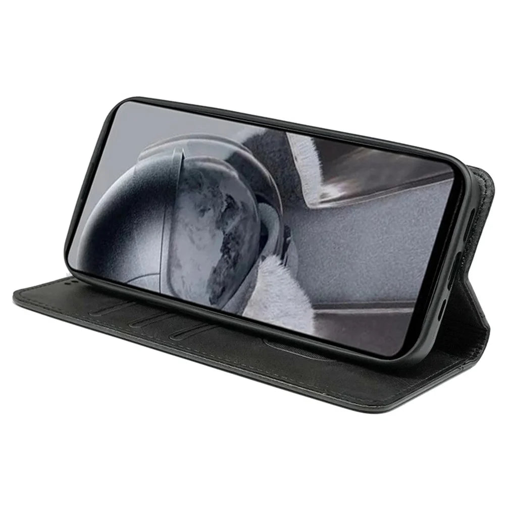 For iPhone 15 Pro Max Case Stand Strong Magnetic Leather Wallet Phone Cover - Black - 3