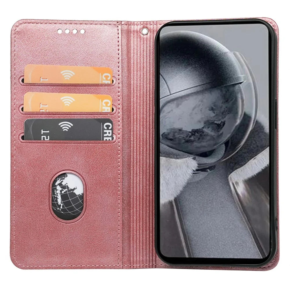 For Samsung Galaxy A34 5G Case Wallet Leather Phone Cover Calf Texture - Rose Gold - 2