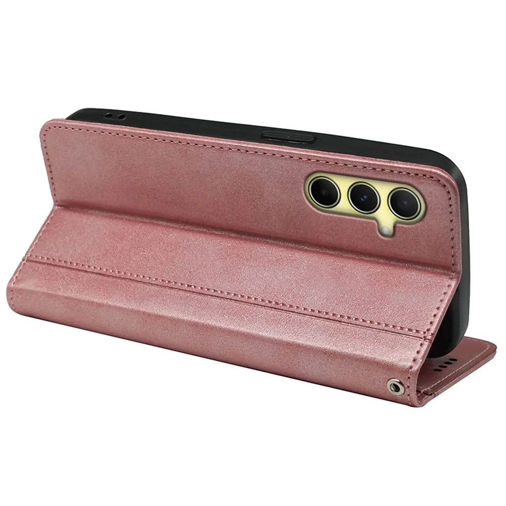For Samsung Galaxy A34 5G Case Wallet Leather Phone Cover Calf Texture - Rose Gold - 4