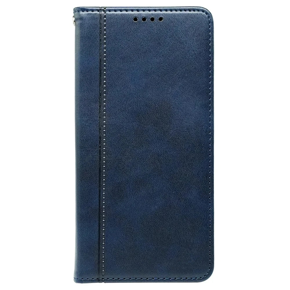 For Samsung Galaxy S23 FE Case Calf Texture Card Slots PU Leather Phone Cover - Blue - 5
