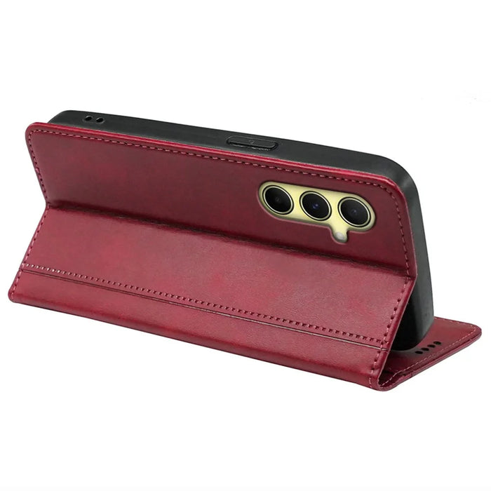 For Samsung Galaxy A14 4G / 5G Case Calf Texture Leather Wallet Phone Cover Stand Function - Red - 4